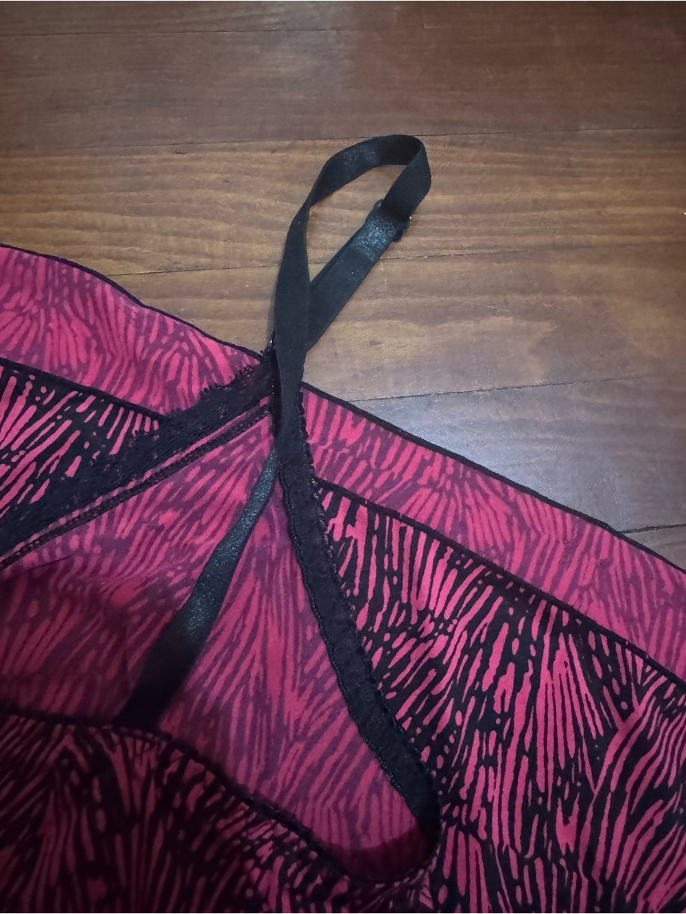 Pink and Black Printed Satin Cami Slip Dress - Picture 7 of 11